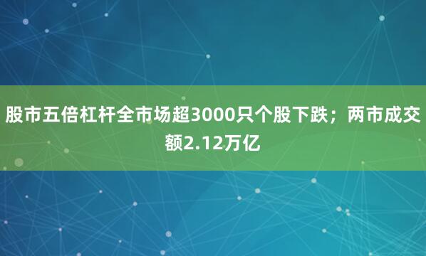 股市五倍杠杆全市场超3000只个股下跌；两市成交额2.12万亿